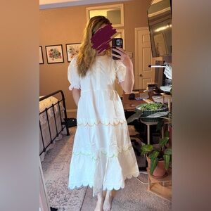 English Factory White Dress with Colorful Scalloped Edges
